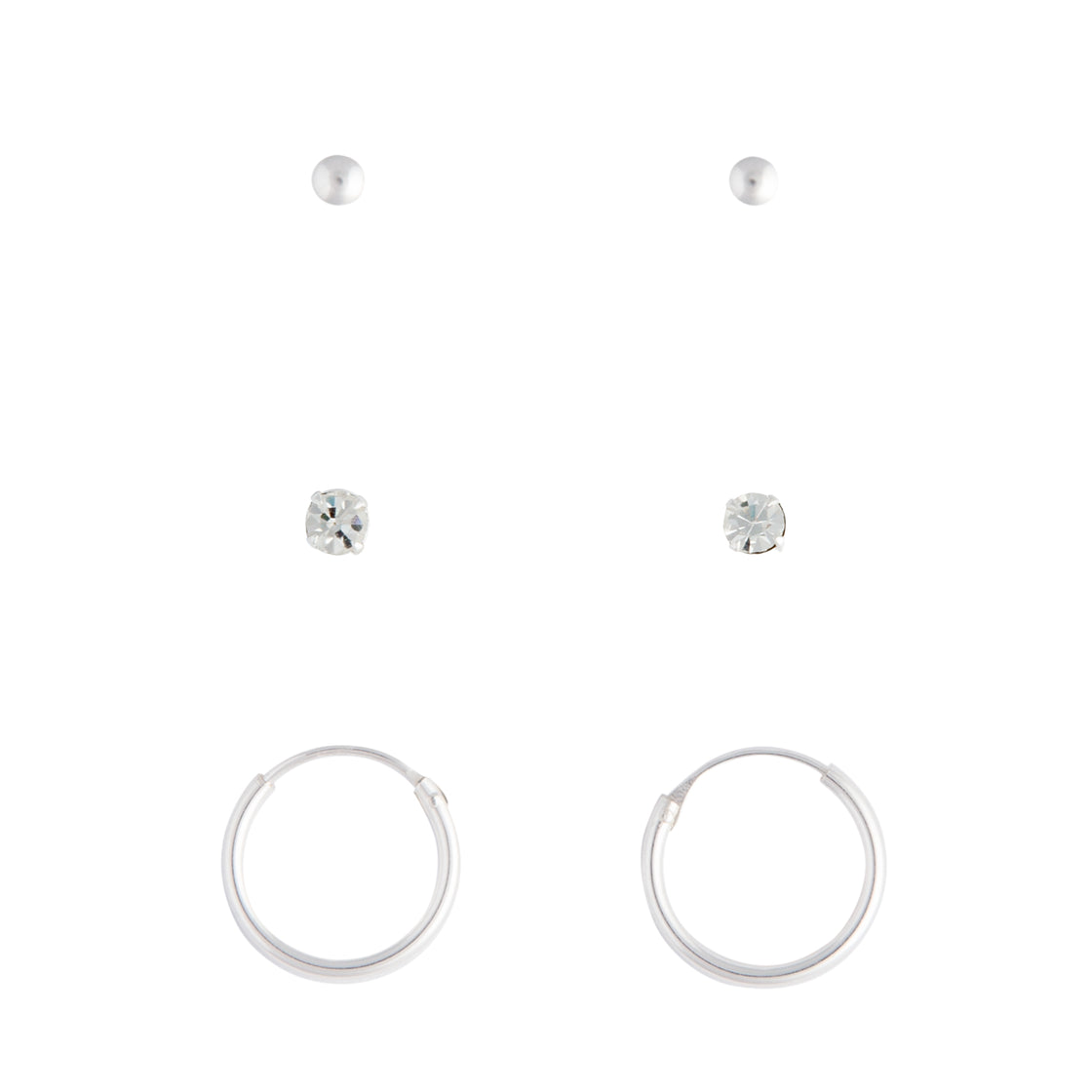 Sterling Silver Stud Diamante & Hoop Pack