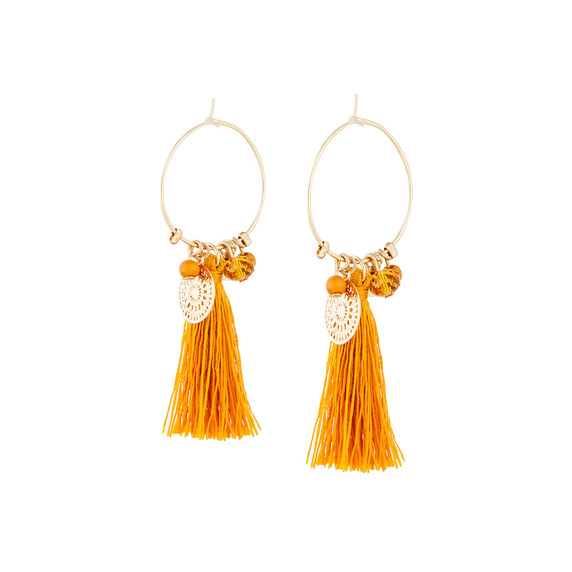 Gold Yellow Fine Charm Tassel Hoop Earrings