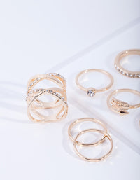 Gold Double Crossover Diamante Ring 8-Pack - link has visual effect only
