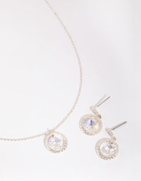 Floating Circle Pave Crystal Earrings & Necklace Set - link has visual effect only