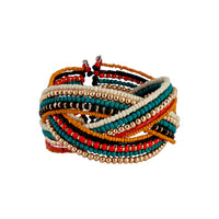 Gold Blue Red Bead Plaited Cuff - link has visual effect only