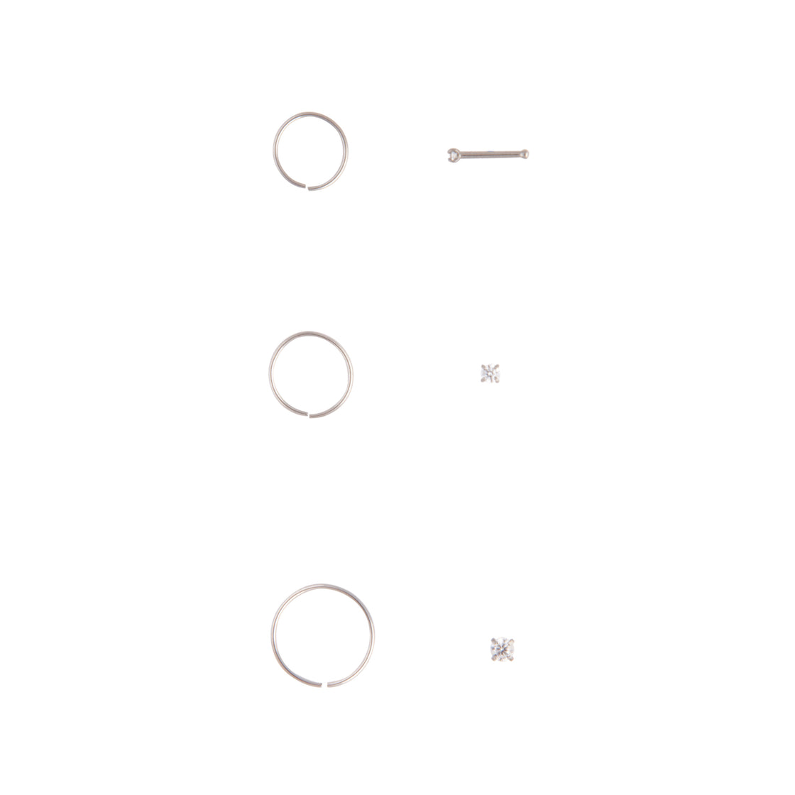 Surgical Steel Cubic Zirconia  Nose Ring 6-Pack