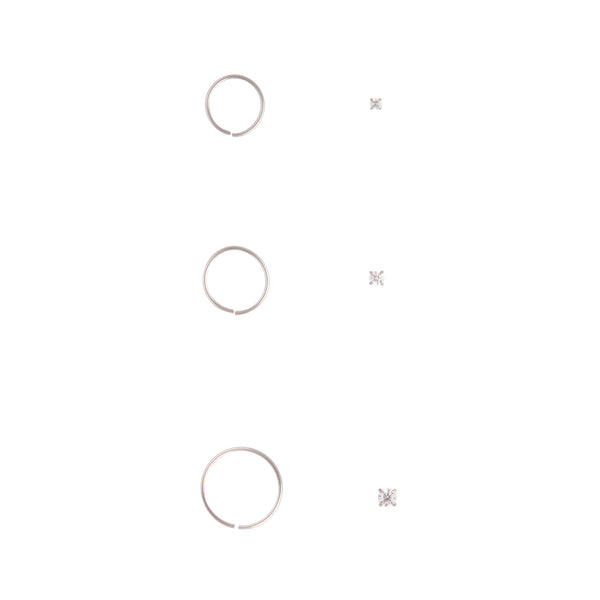 Surgical Steel Cubic Zirconia  Nose Ring 6-Pack