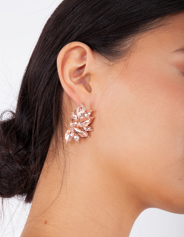 Rose Gold Navette Cluster Stud