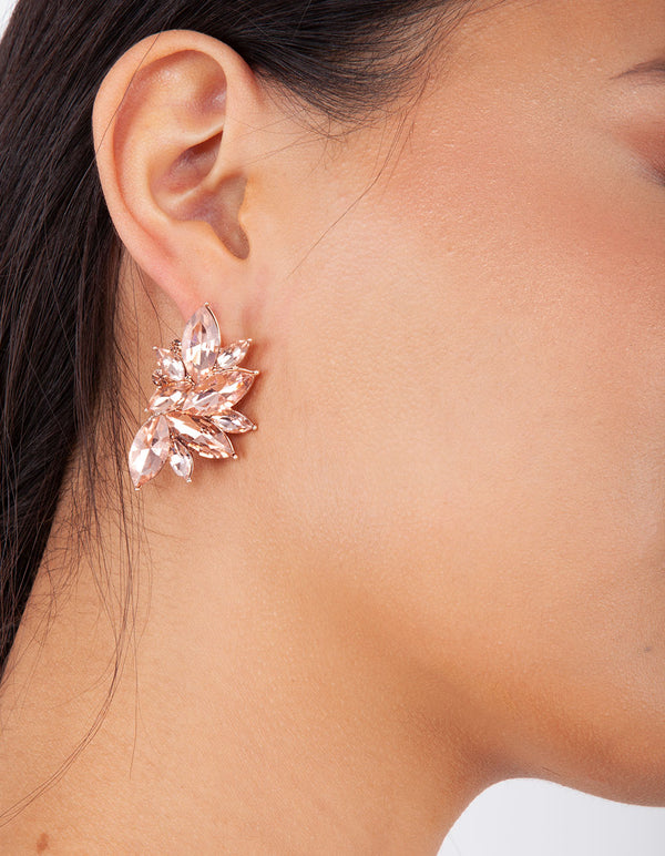 Rose Gold Navette Cluster Stud