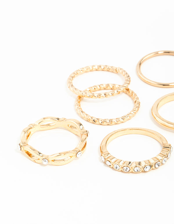 Gold Diamond Cut Twist Ring 8-Pack
