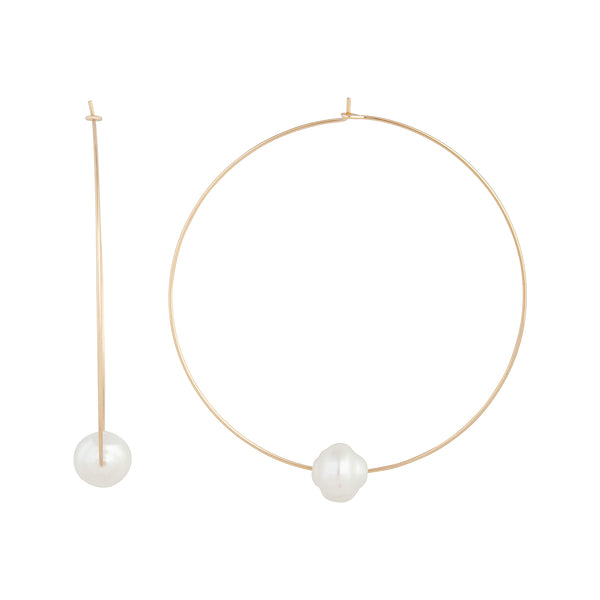 Gold Hoop Pearl Charm Earrings