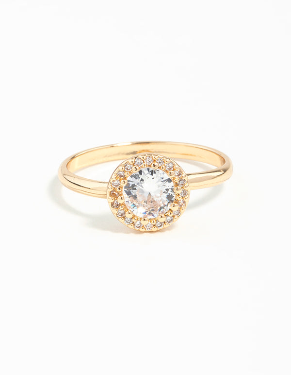 Gold Cubic Zirconia Circle Stone Surround Ring