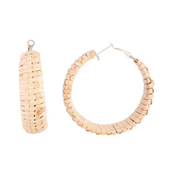 Brown Raffia Chunky Hoop Earrings