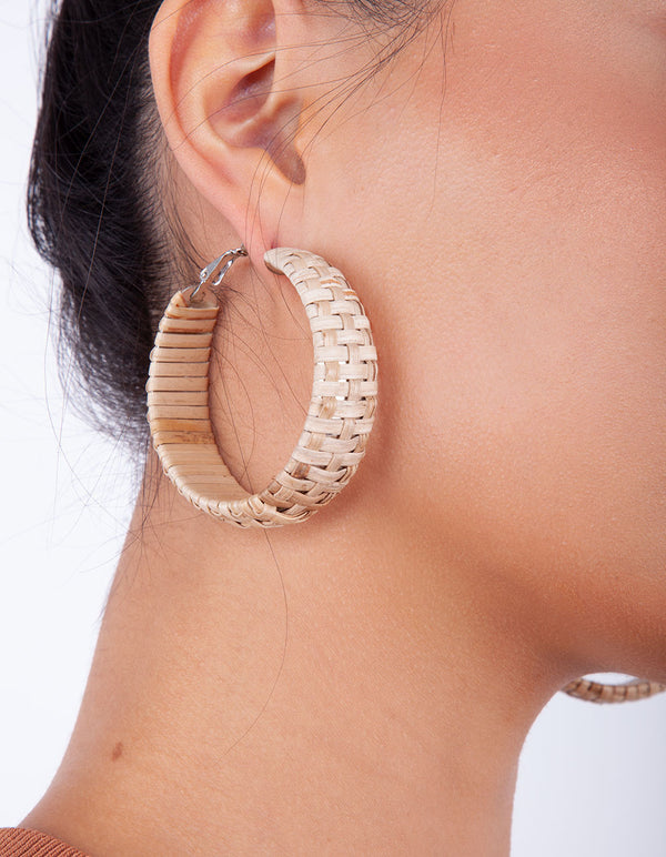 Brown Raffia Chunky Hoop Earrings