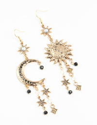 Antique Gold Celestial Grey Black Gem Earrings - link has visual effect only