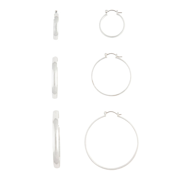 Silver Thick Hoop Gradual Earrings Trio