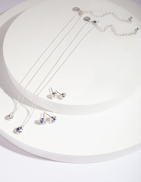Silver Purple Earring Necklace Pack