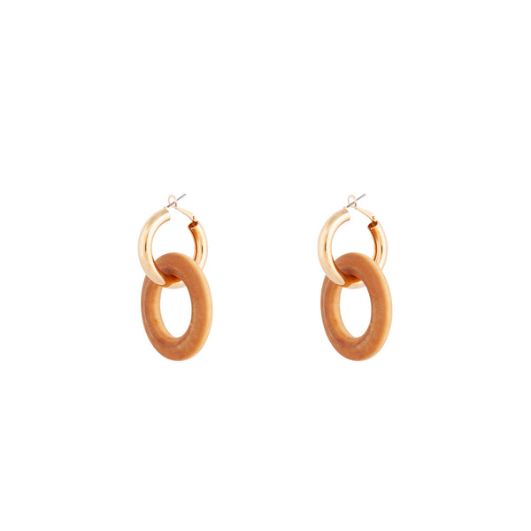 Gold Wood Brown Huggie Hoop Earrings