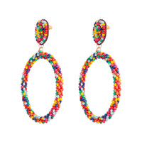 Rainbow Seed Bead Drop Hoop Earrings - link has visual effect only