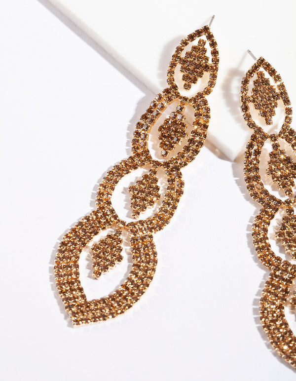 Brown Gold Diamante Drop Earrings