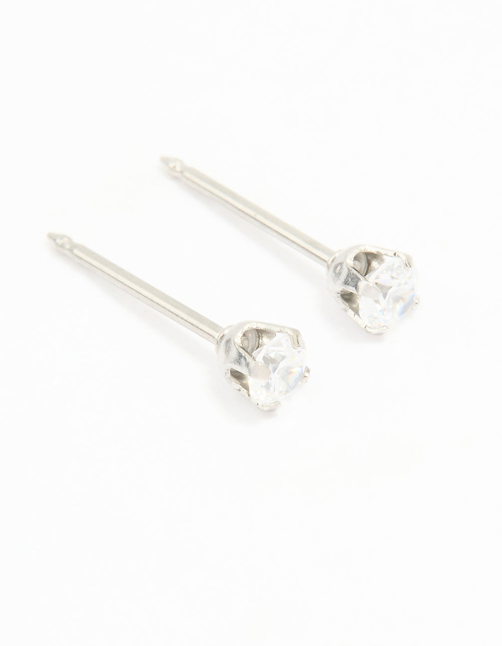 Crafted from surgical stainless steel 3MM cubic zirconia piercing stud front view