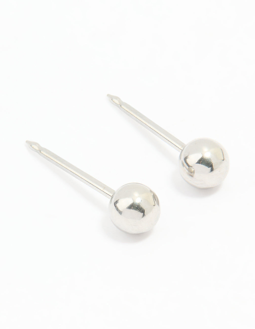 Featuring 4MM ball piercing studs crafted from surgical stainless steel in silver with stud closure front view