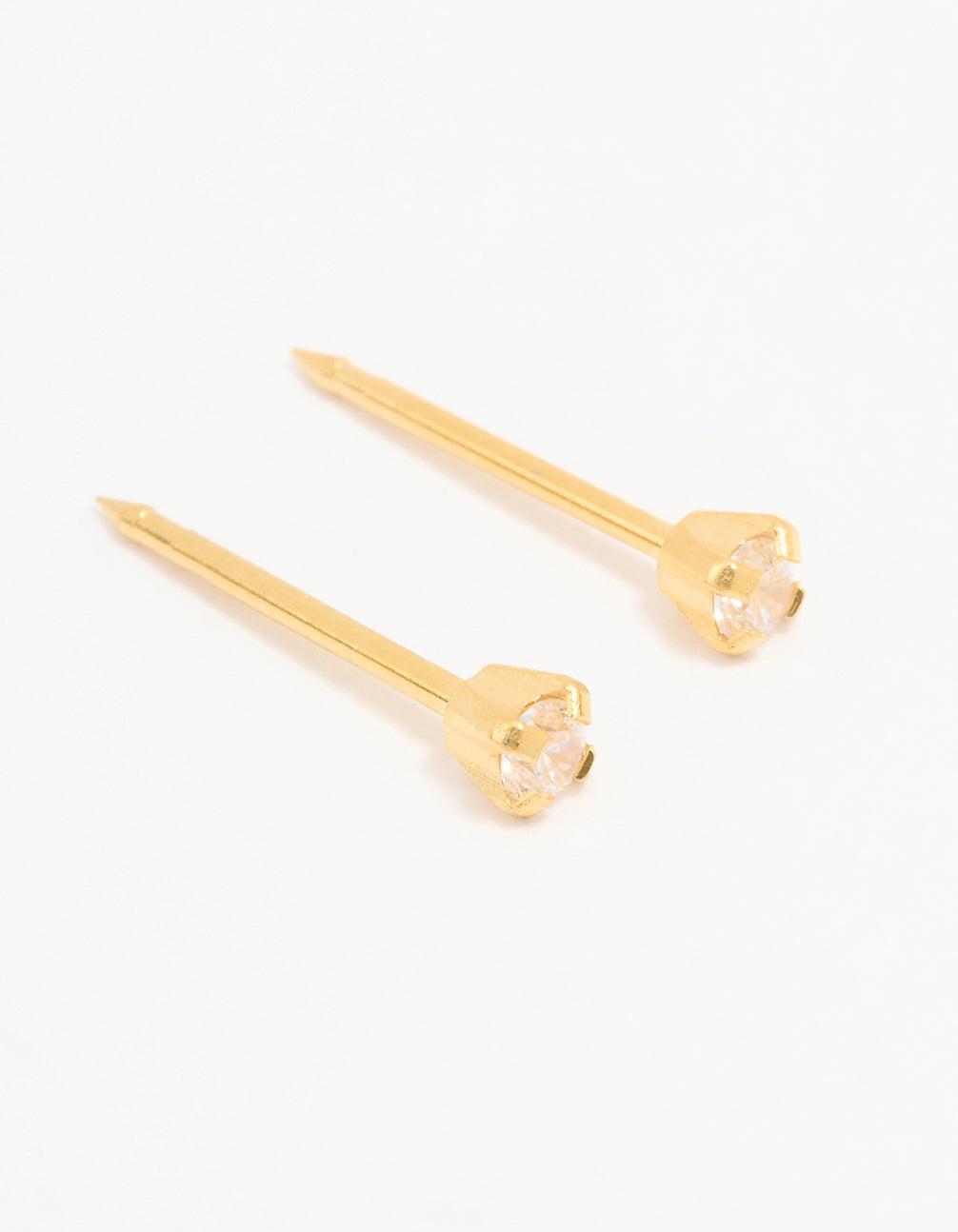 Beautifully crafted 24K gold cubic zirconia piercing stud in 2mm with stud closure front view