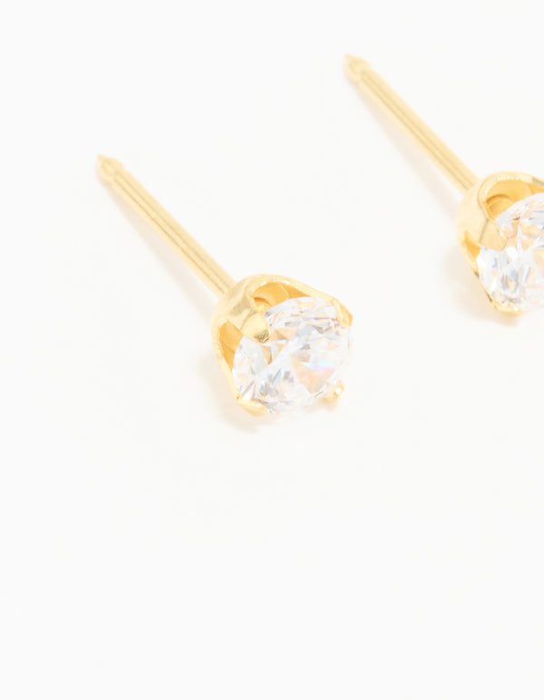 24KT Gold Plated Surgical Stainless Steel 4MM Cubic Zirconia Piercing Stud
