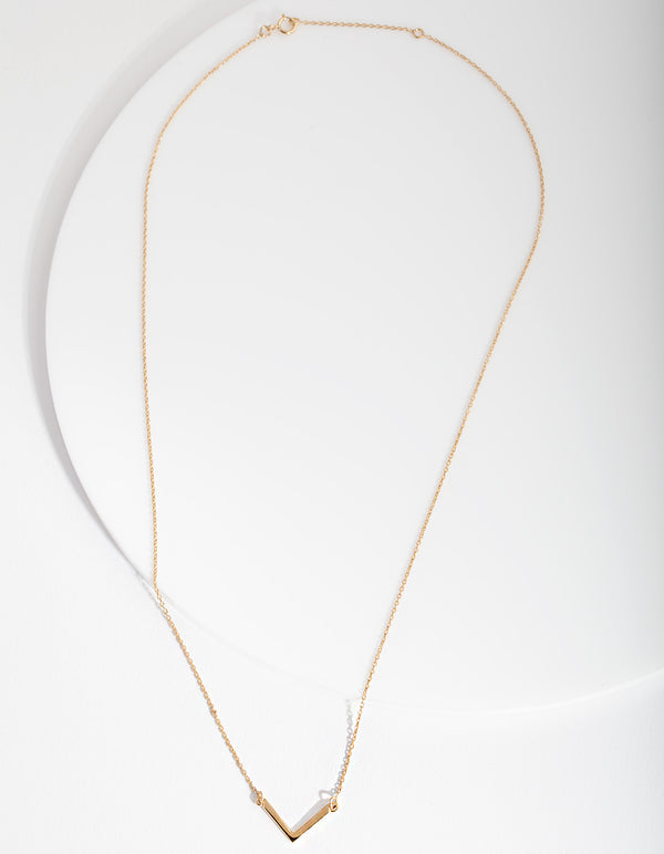 Gold Plated Sterling Silver V Pendant Necklace