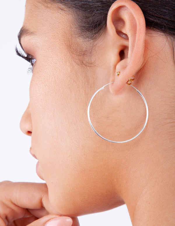Sterling Silver Thread Polished Hoop Earrings