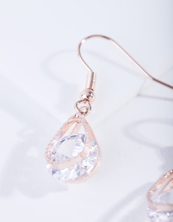 Rose Gold Teardrop Diamante Earrings