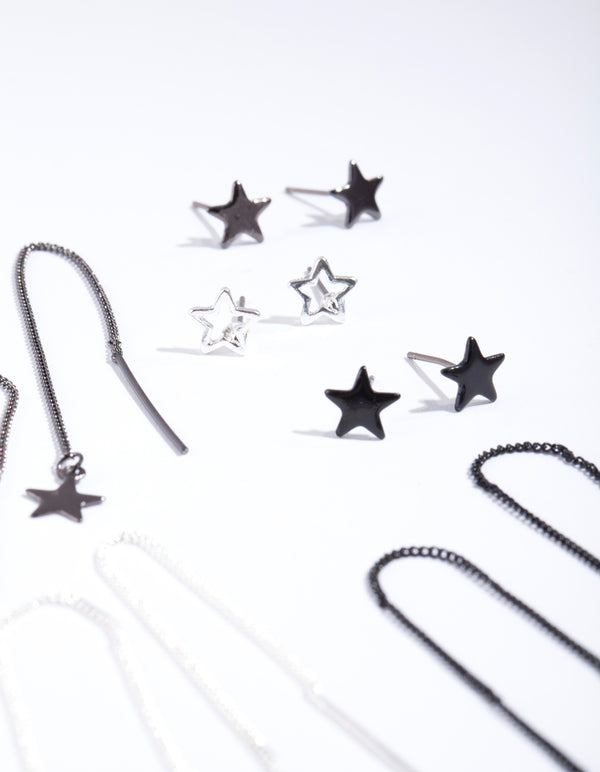 Silver Mixed Metal Star Earrings