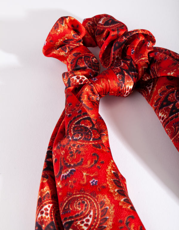 Red Paisley Long Scarf Scrunchie