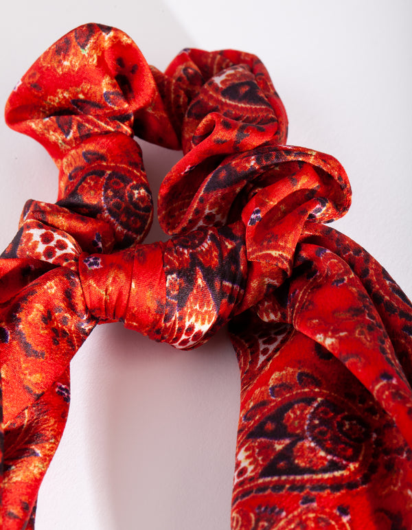 Red Paisley Long Scarf Scrunchie