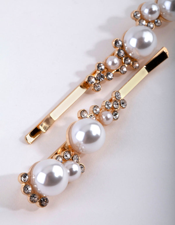 Gold Pearl Diamante Wave Slide Pack