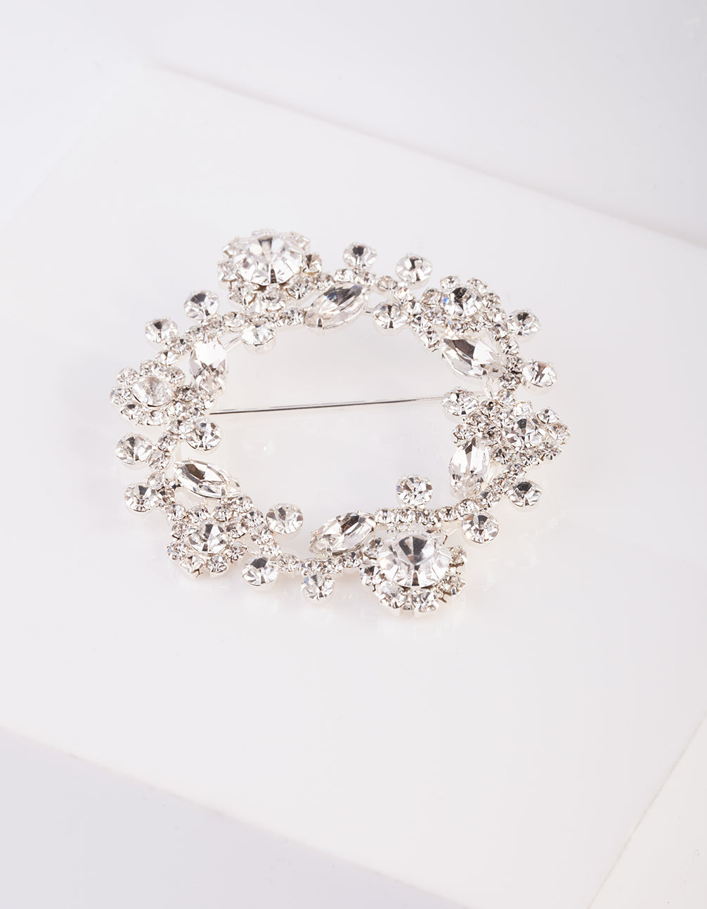 Diamante Floral Wreath Brooch