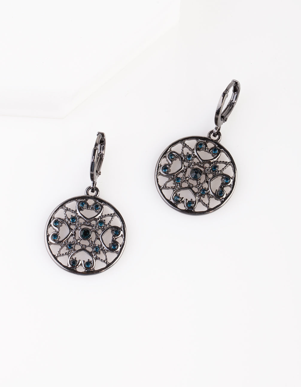 Deep Blue Filigree Huggie Hoop Earrings
