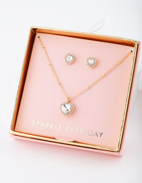 Gold Faceted Heart Necklace Earring Gift Box - link has visual effect only