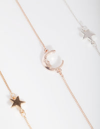 Mixed Metal Star Moon Bracelet 3 Pack - link has visual effect only