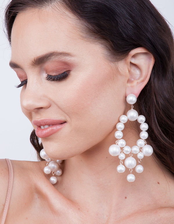 White Multi Ball Drop Earrings