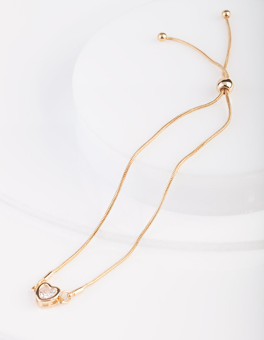 Cubic Zirconia Heart Gold Toggle Bracelet