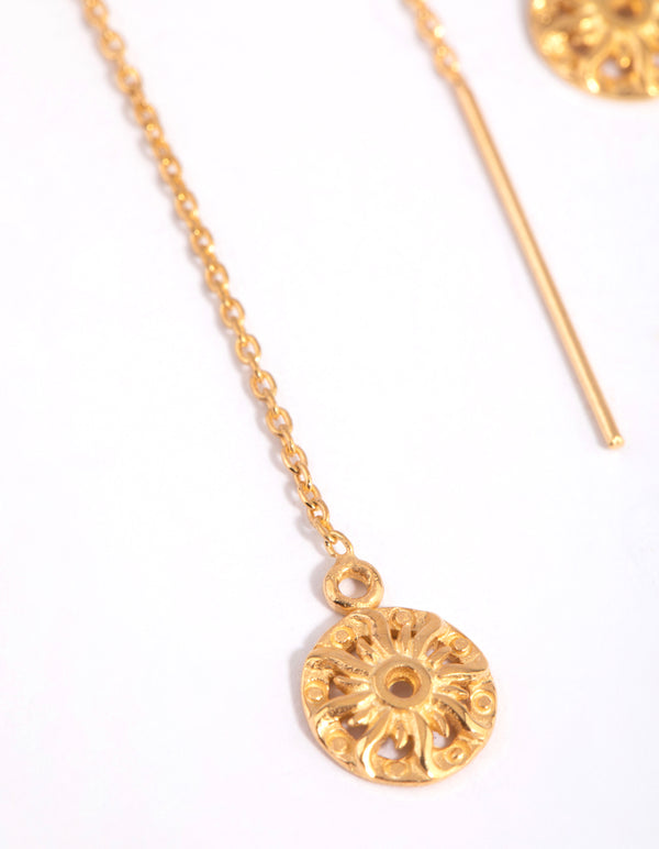 Gold Plated Sterling Silver Sun Thread Through Earrings