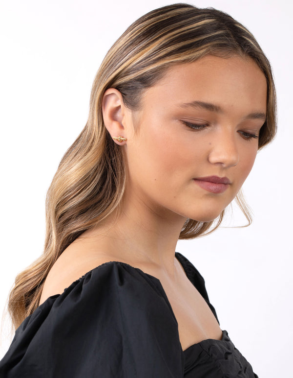 Gold Plated Sterling Silver Bee Stud Earrings