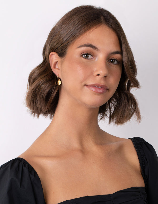 Gold Plated Sterling Silver Evil Eye Charm Hoop Earrings