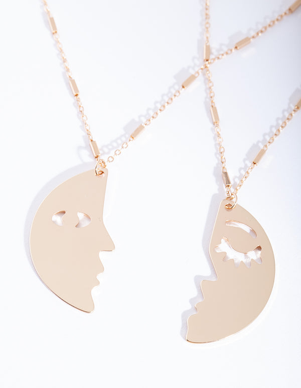 Gold Surreal Moon Necklace 2 Pack