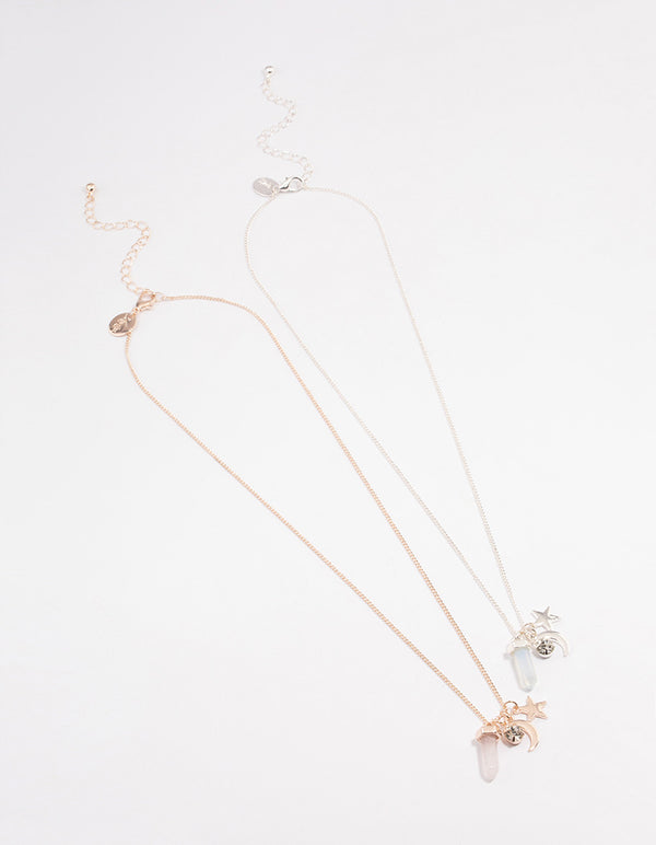 Mixed Metal Semi Precious & Celestial Necklace Set