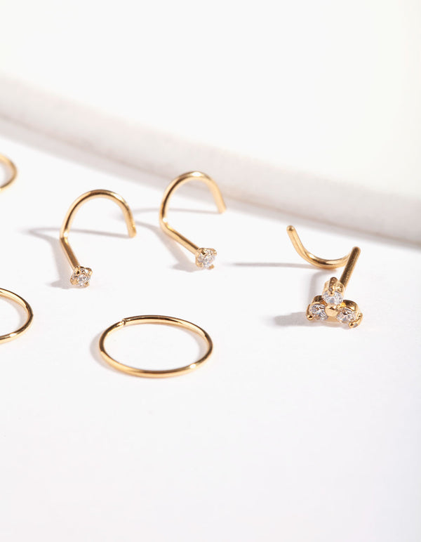 Gold Snake Diamante Nose 6-Pack