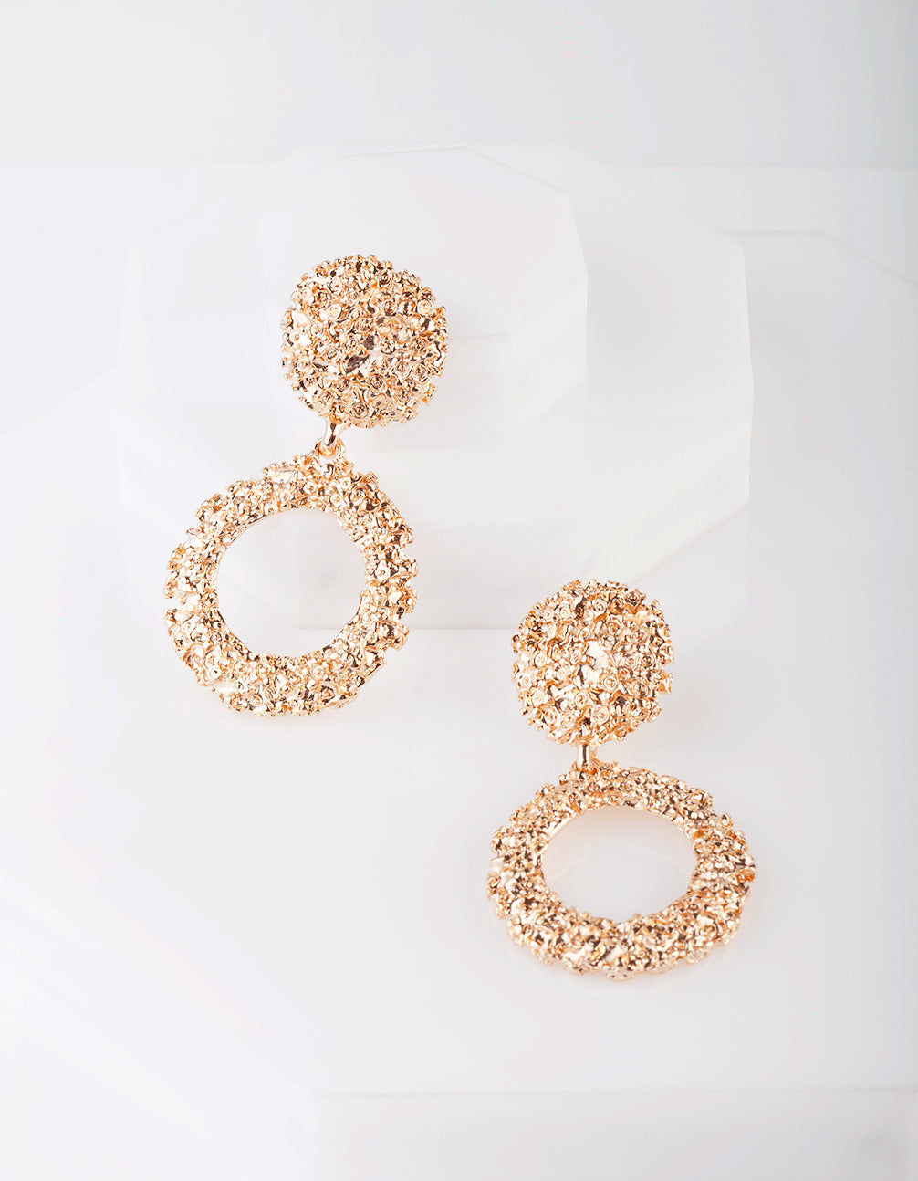 Gold Textured Round Drop Earrings