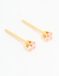 24KT Gold Plated Surgical Steel 3MM Pink Cubic Zirconia Piercing Stud - link has visual effect only