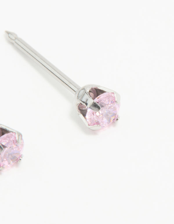 Surgical Stainless Steel 3MM Pink Cubic Zirconia Piercing Stud