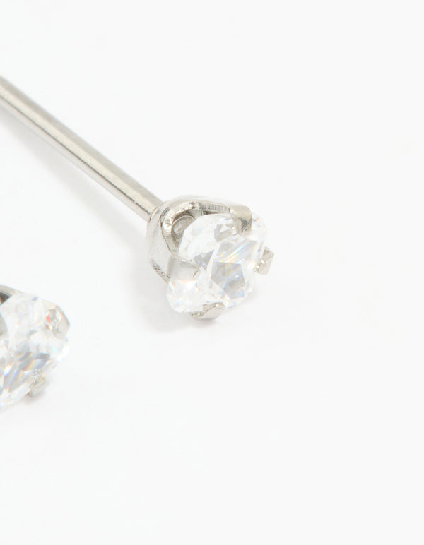 Surgical Stainless Steel 3X3MM Cubic Zirconia Princess Cut Piercing Stud