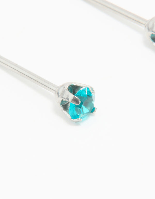 Surgical Stainless Steel Aqua Blue 3MM Cubic Zirconia Piercing Stud