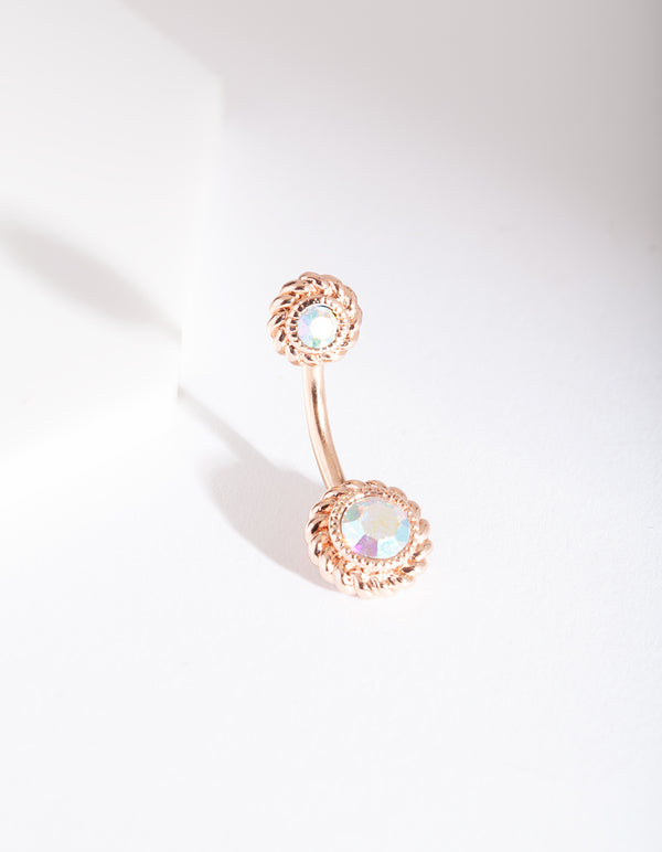 Rose Gold Surgical Steel Reflective Gem Belly Bar