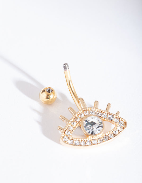 Gold Diamante Eye Belly Bar